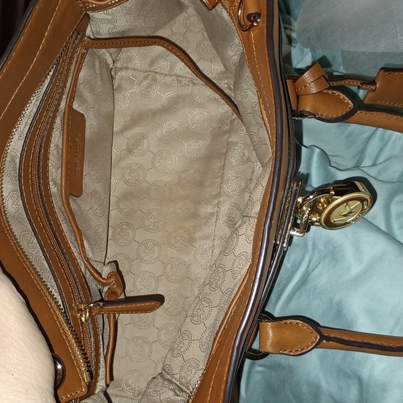 Michael Kors Hamilton Leather Satchel Handbag Caramel Brown Color - Picture 6 of 16